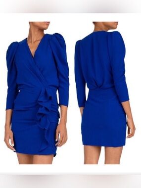 ba&sh Cobalt Blue MELINDA Puff-Sleeve Wrap Mini Dress. Worn twice.
